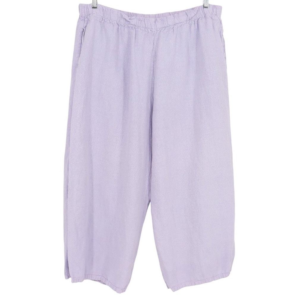 Bryn Walker Linen Wide Leg Cropped Pants Size XL Lavender Lagenlook Coastal Boho